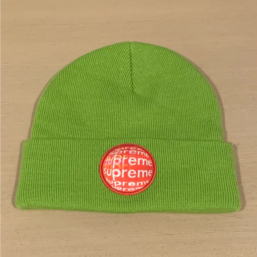 NEW Supreme Lime Green knit hat with Red/White Lenticular Patch